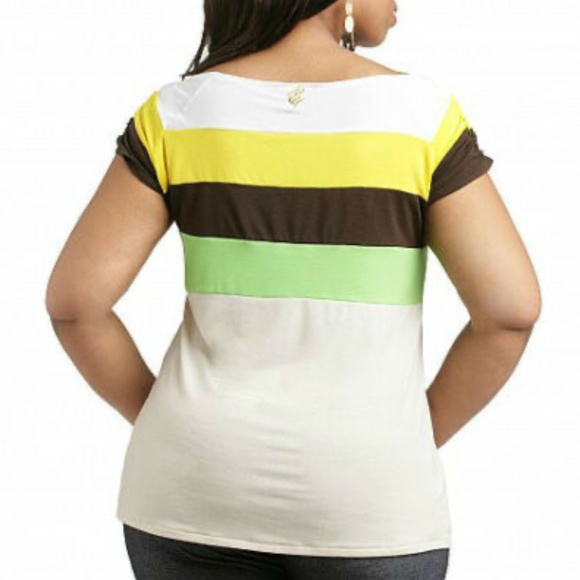 NWT ROCAWEAR  Y2K Colorblock Multicolor Rasta Slash Jersey Shirt Top 2X  PLUS - Picture 4 of 15